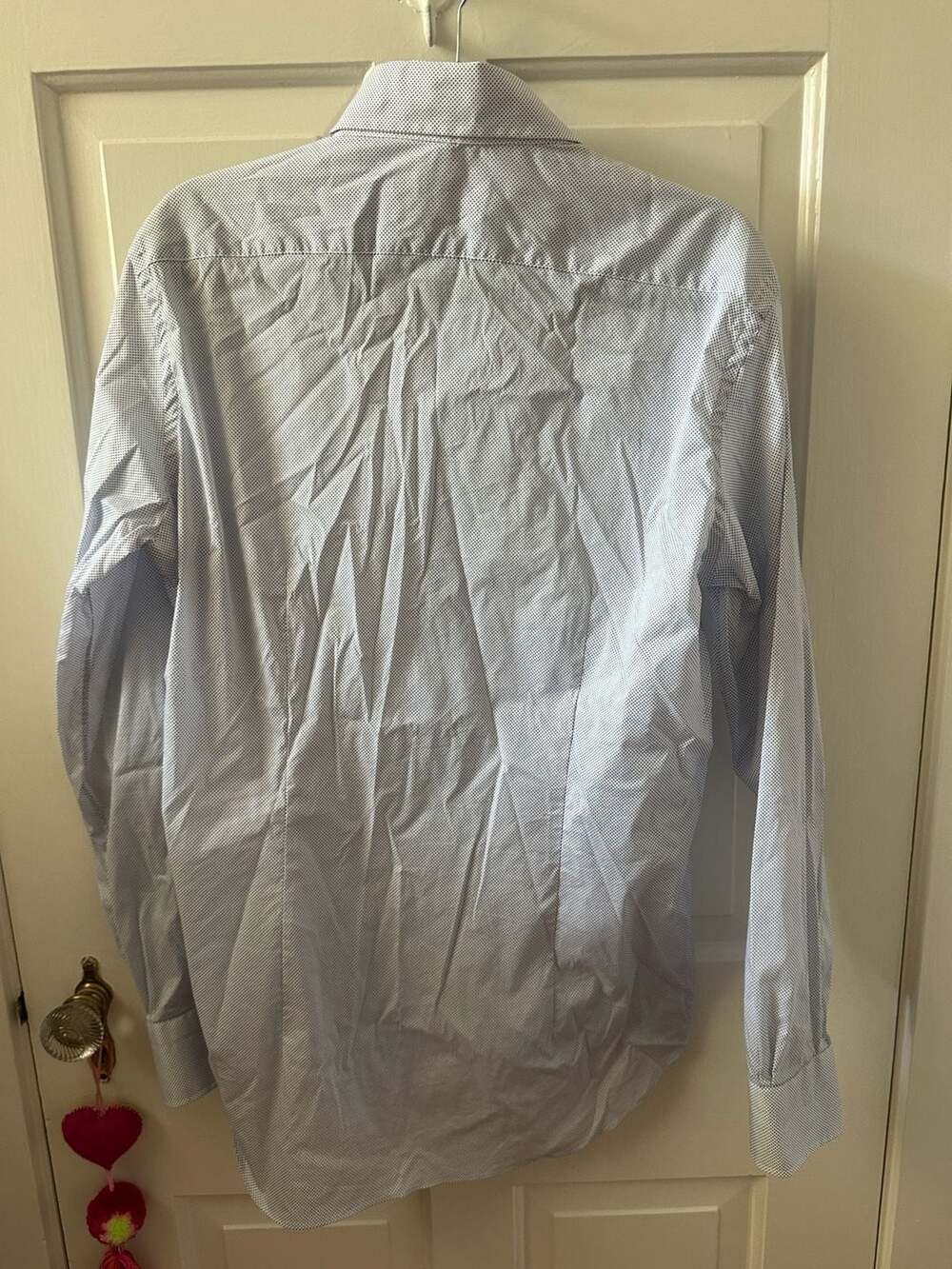 Gutteridge Blue Dot Print Spread Collar Stretch Dress Shirt - Men - Picture 6 of 8